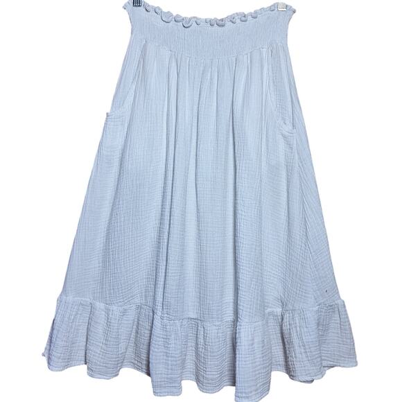 Joie Slub Cotton A-line circle midi skirt w pockets white gauze shirred XL - Picture 1 of 5